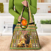 Equatorial Guinea Grocery Bag with Lion Print and Traditional African Kente Patterns