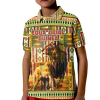 Equatorial Guinea Kid Polo Shirt with Lion Print and Traditional African Kente Patterns
