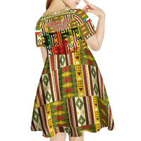 Equatorial Guinea Kid Short Sleeve Dress with Lion Print and Traditional African Kente Patterns