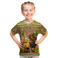 Equatorial Guinea Kid T Shirt with Lion Print and Traditional African Kente Patterns