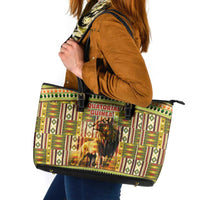 Equatorial Guinea Leather Tote Bag with Lion Print and Traditional African Kente Patterns