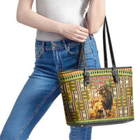 Equatorial Guinea Leather Tote Bag with Lion Print and Traditional African Kente Patterns