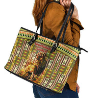 Equatorial Guinea Leather Tote Bag with Lion Print and Traditional African Kente Patterns