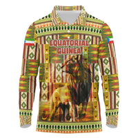 Equatorial Guinea Long Sleeve Polo Shirt with Lion Print and Traditional African Kente Patterns