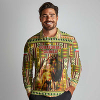 Equatorial Guinea Long Sleeve Polo Shirt with Lion Print and Traditional African Kente Patterns
