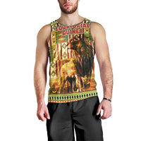 Equatorial Guinea Men Tank Top with Lion Print and Traditional African Kente Patterns