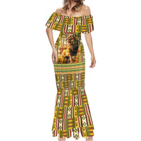 Equatorial Guinea Mermaid Dress with Lion Print and Traditional African Kente Patterns