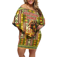 Equatorial Guinea Off Shoulder Short Dress with Lion Print and Traditional African Kente Patterns