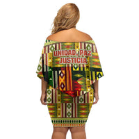 Equatorial Guinea Off Shoulder Short Dress with Lion Print and Traditional African Kente Patterns
