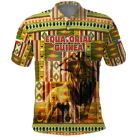 Equatorial Guinea Polo Shirt with Lion Print and Traditional African Kente Patterns
