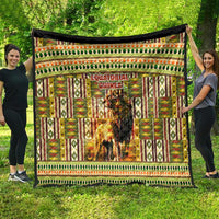 Equatorial Guinea Quilt with Lion Print and Traditional African Kente Patterns