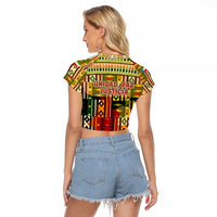 Equatorial Guinea Raglan Cropped T Shirt with Lion Print and Traditional African Kente Patterns