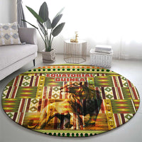 Equatorial Guinea Round Carpet with Lion Print and Traditional African Kente Patterns