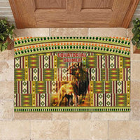 Equatorial Guinea Rubber Doormat with Lion Print and Traditional African Kente Patterns