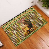 Equatorial Guinea Rubber Doormat with Lion Print and Traditional African Kente Patterns