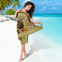 Equatorial Guinea Sarong with Lion Print and Traditional African Kente Patterns