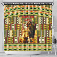 Equatorial Guinea Shower Curtain with Lion Print and Traditional African Kente Patterns