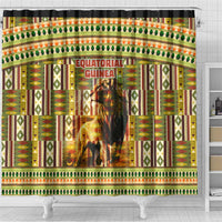 Equatorial Guinea Shower Curtain with Lion Print and Traditional African Kente Patterns