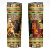 Equatorial Guinea Skinny Tumbler with Lion Print and Traditional African Kente Patterns