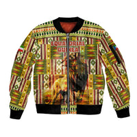 Equatorial Guinea Sleeve Zip Bomber Jacket with Lion Print and Traditional African Kente Patterns