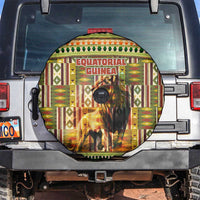 Equatorial Guinea Spare Tire Cover with Lion Print and Traditional African Kente Patterns