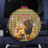 Equatorial Guinea Spare Tire Cover with Lion Print and Traditional African Kente Patterns