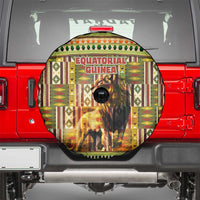Equatorial Guinea Spare Tire Cover with Lion Print and Traditional African Kente Patterns