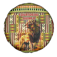 Equatorial Guinea Spare Tire Cover with Lion Print and Traditional African Kente Patterns