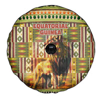 Equatorial Guinea Spare Tire Cover with Lion Print and Traditional African Kente Patterns