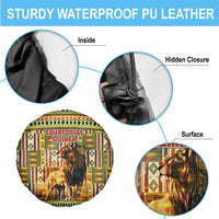 Equatorial Guinea Spare Tire Cover with Lion Print and Traditional African Kente Patterns