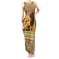 Equatorial Guinea Tank Maxi Dress with Lion Print and Traditional African Kente Patterns