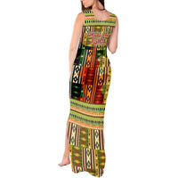 Equatorial Guinea Tank Maxi Dress with Lion Print and Traditional African Kente Patterns