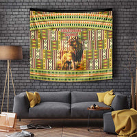 Equatorial Guinea Tapestry with Lion Print and Traditional African Kente Patterns