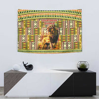 Equatorial Guinea Tapestry with Lion Print and Traditional African Kente Patterns