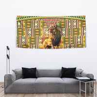 Equatorial Guinea Tapestry with Lion Print and Traditional African Kente Patterns