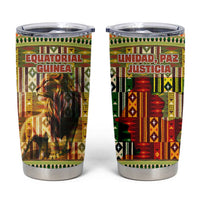 Equatorial Guinea Tumbler Cup with Lion Print and Traditional African Kente Patterns