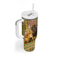 Equatorial Guinea Tumbler With Handle with Lion Print and Traditional African Kente Patterns
