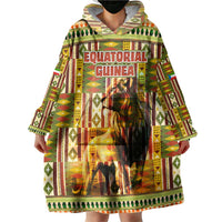Equatorial Guinea Wearable Blanket Hoodie with Lion Print and Traditional African Kente Patterns