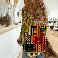 Equatorial Guinea Women Casual Shirt with Lion Print and Traditional African Kente Patterns