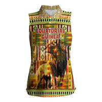 Equatorial Guinea Women Sleeveless Polo Shirt with Lion Print and Traditional African Kente Patterns