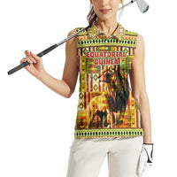 Equatorial Guinea Women Sleeveless Polo Shirt with Lion Print and Traditional African Kente Patterns