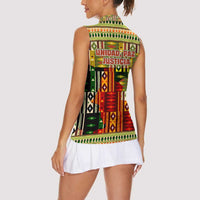 Equatorial Guinea Women Sleeveless Polo Shirt with Lion Print and Traditional African Kente Patterns