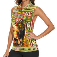 Equatorial Guinea Women Sleeveless Polo Shirt with Lion Print and Traditional African Kente Patterns