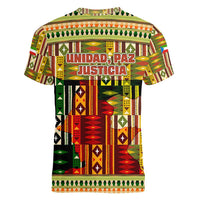 Equatorial Guinea Women V-Neck T-Shirt with Lion Print and Traditional African Kente Patterns