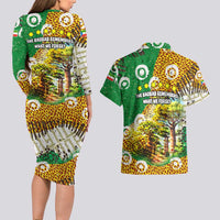 Equatorial Guinea Baobab Tree Couples Matching Long Sleeve Bodycon Dress and Hawaiian Shirt with Tribal Patterns and Heritage Quote
