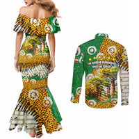 Equatorial Guinea Baobab Tree Couples Matching Mermaid Dress and Long Sleeve Button Shirt with Tribal Patterns and Heritage Quote