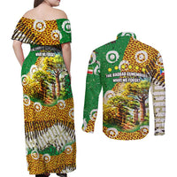 Equatorial Guinea Baobab Tree Couples Matching Off Shoulder Maxi Dress and Long Sleeve Button Shirt with Tribal Patterns and Heritage Quote
