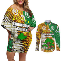 Equatorial Guinea Baobab Tree Couples Matching Off Shoulder Short Dress and Long Sleeve Button Shirt with Tribal Patterns and Heritage Quote