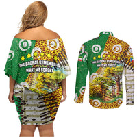 Equatorial Guinea Baobab Tree Couples Matching Off Shoulder Short Dress and Long Sleeve Button Shirt with Tribal Patterns and Heritage Quote