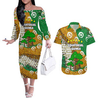 Equatorial Guinea Baobab Tree Couples Matching Off The Shoulder Long Sleeve Dress and Hawaiian Shirt with Tribal Patterns and Heritage Quote